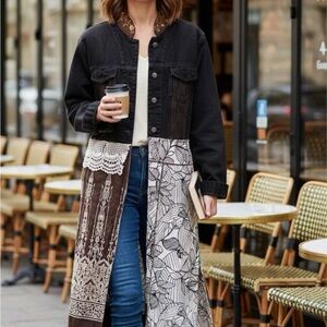 Bohemian Patchwork Long Denim Jacket